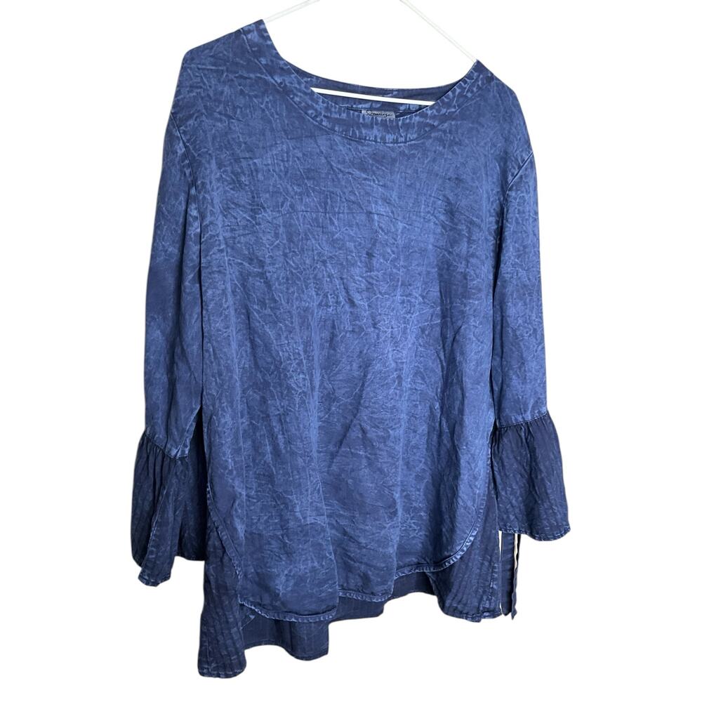 Sooniya Chambray Tunic Top Long Sleeves Pullover Tencel Blue Womens Size XL NEW